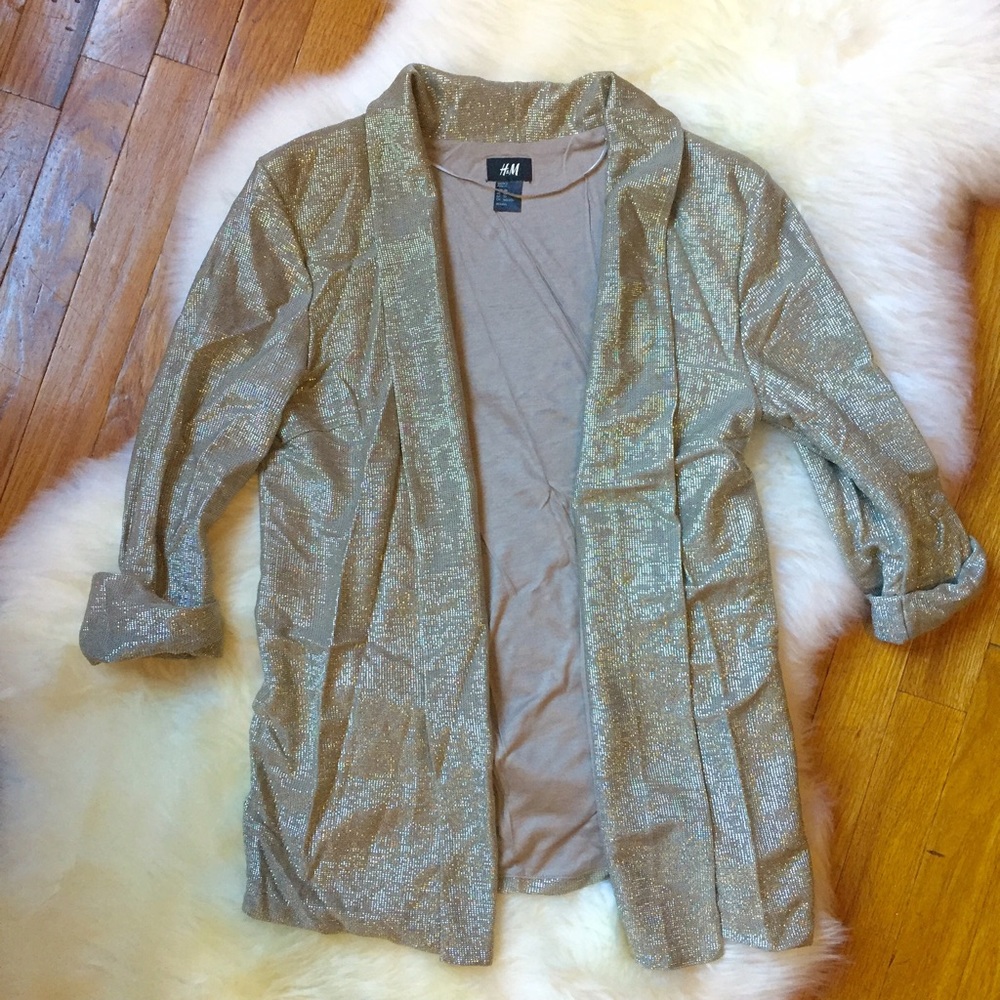 H&M Metallic Glitter Open Front Knit Blazer